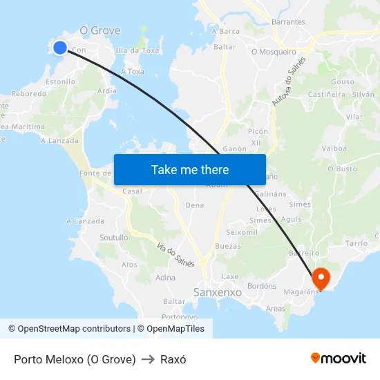 Porto Meloxo (O Grove) to Raxó map