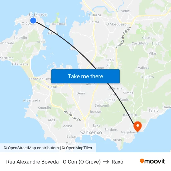 Rúa Alexandre Bóveda - O Con (O Grove) to Raxó map