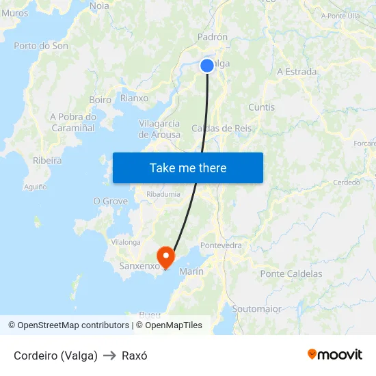 Cordeiro (Valga) to Raxó map