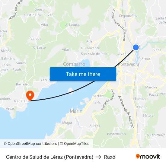 Centro de Salud de Lérez (Pontevedra) to Raxó map