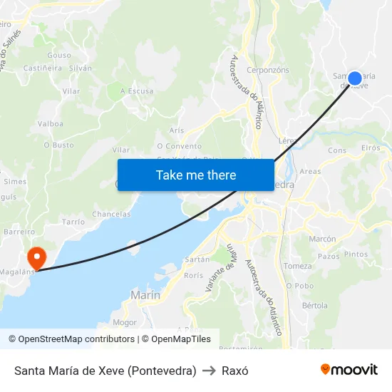 Santa María de Xeve (Pontevedra) to Raxó map