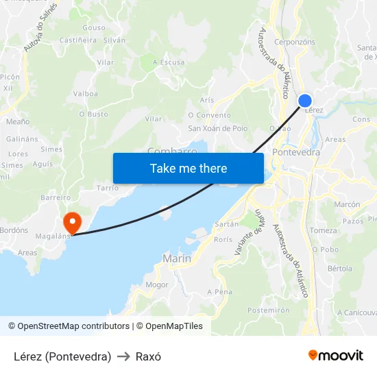 Lérez (Pontevedra) to Raxó map