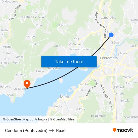 Cendona (Pontevedra) to Raxó map