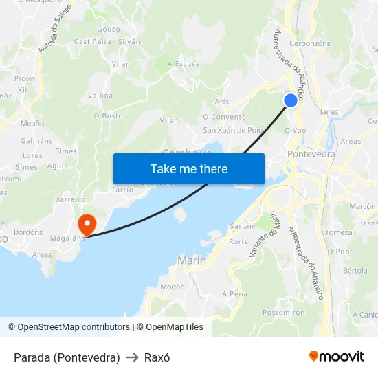 Parada (Pontevedra) to Raxó map