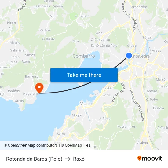 Rotonda da Barca (Poio) to Raxó map