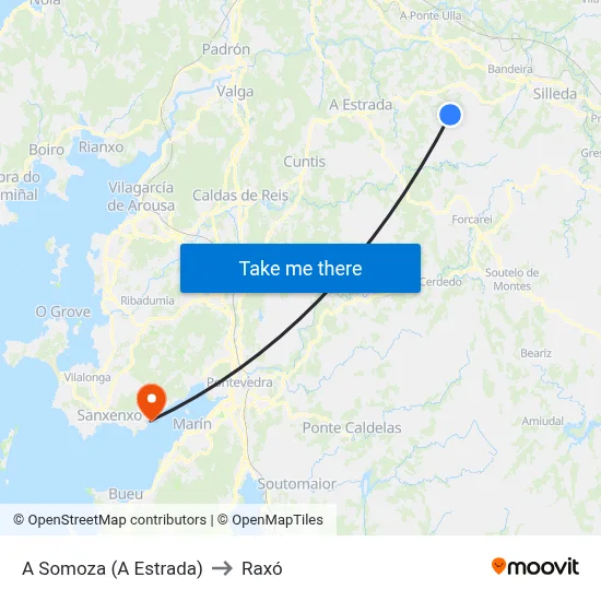 A Somoza (A Estrada) to Raxó map