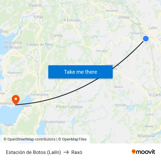 Estación de Botos (Lalín) to Raxó map