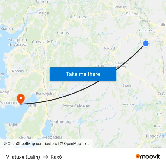 Vilatuxe (Lalín) to Raxó map