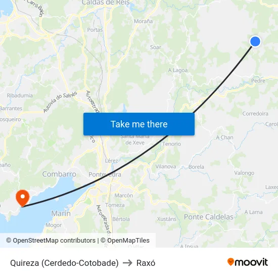Quireza (Cerdedo-Cotobade) to Raxó map
