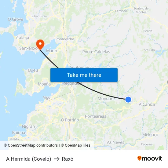 A Hermida (Covelo) to Raxó map