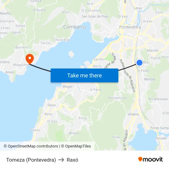 Tomeza (Pontevedra) to Raxó map