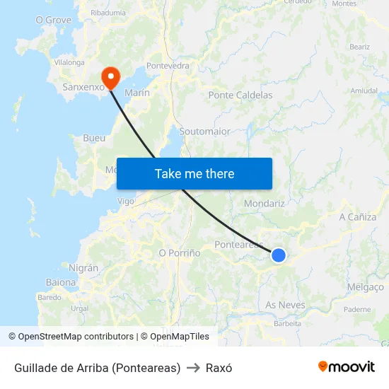 Guillade de Arriba (Ponteareas) to Raxó map