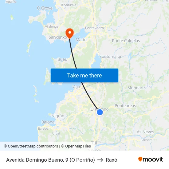 Avenida Domingo Bueno, 9 (O Porriño) to Raxó map