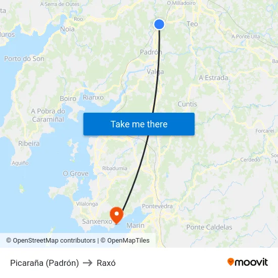 Picaraña (Padrón) to Raxó map