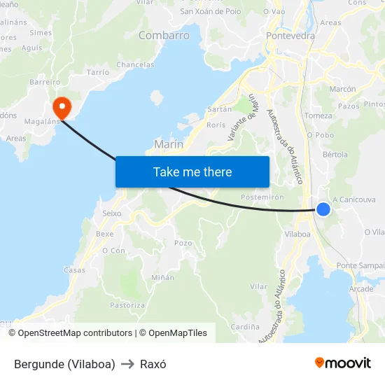 Bergunde (Vilaboa) to Raxó map