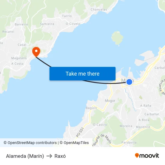 Alameda (Marín) to Raxó map