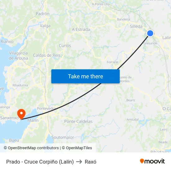 Prado - Cruce Corpiño (Lalín) to Raxó map