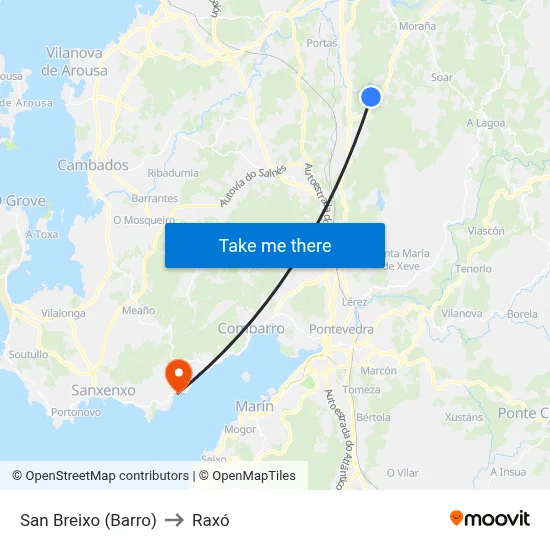 San Breixo (Barro) to Raxó map