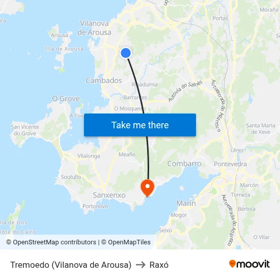Tremoedo (Vilanova de Arousa) to Raxó map