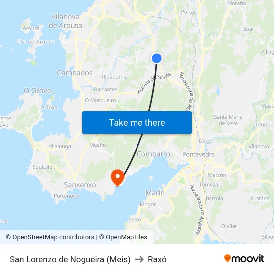 San Lorenzo de Nogueira (Meis) to Raxó map