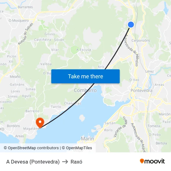 A Devesa (Pontevedra) to Raxó map