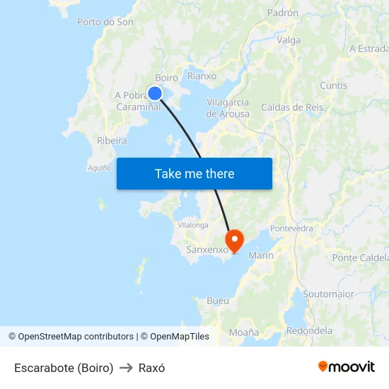 Escarabote (Boiro) to Raxó map