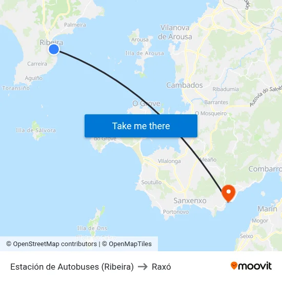 Estación de Autobuses (Ribeira) to Raxó map