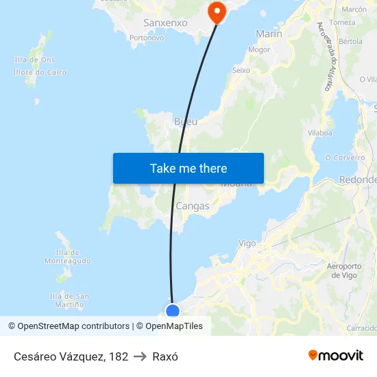 Cesáreo Vázquez, 182 to Raxó map