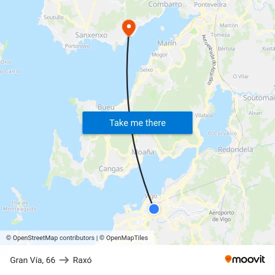 Gran Vía, 66 to Raxó map