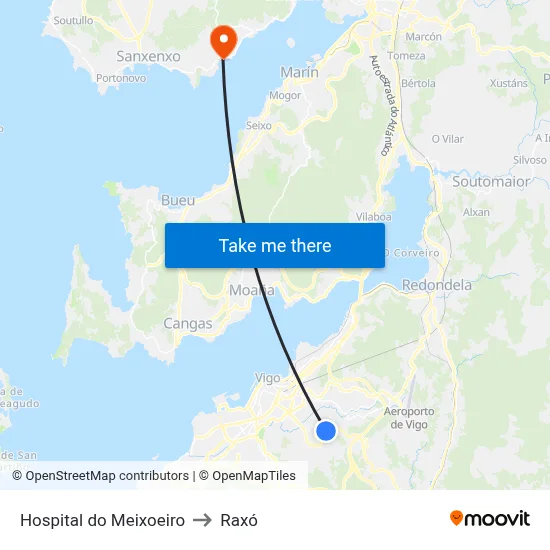 Hospital do Meixoeiro to Raxó map