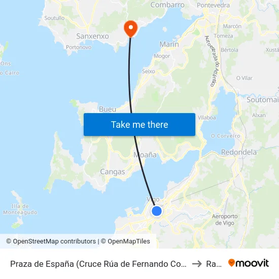 Praza de España (Cruce Rúa de Fernando Conde) to Raxó map