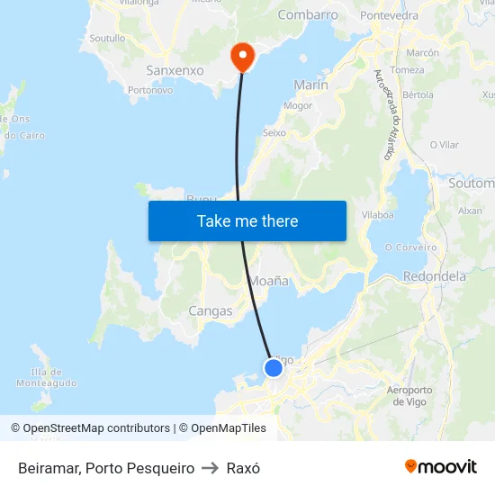 Beiramar, Porto Pesqueiro to Raxó map