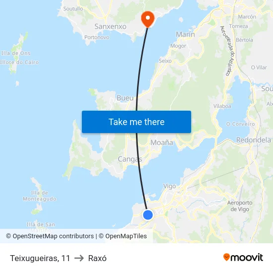 Teixugueiras, 11 to Raxó map
