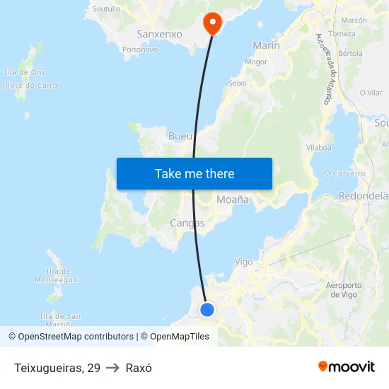 Teixugueiras, 29 to Raxó map