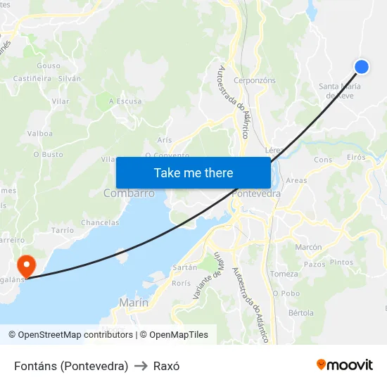 Fontáns (Pontevedra) to Raxó map