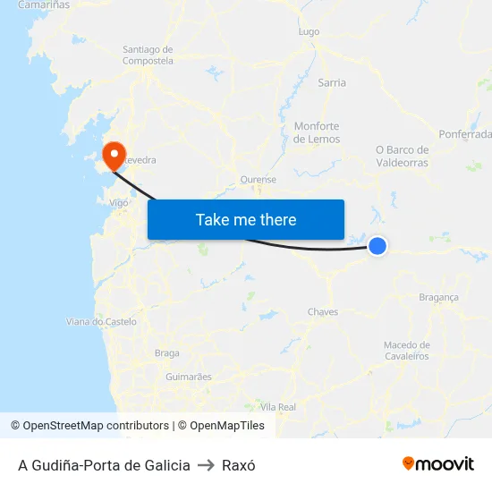 A Gudiña-Porta de Galicia to Raxó map