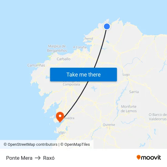 Ponte Mera to Raxó map