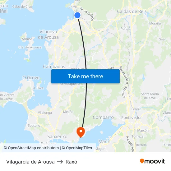 Vilagarcía de Arousa to Raxó map