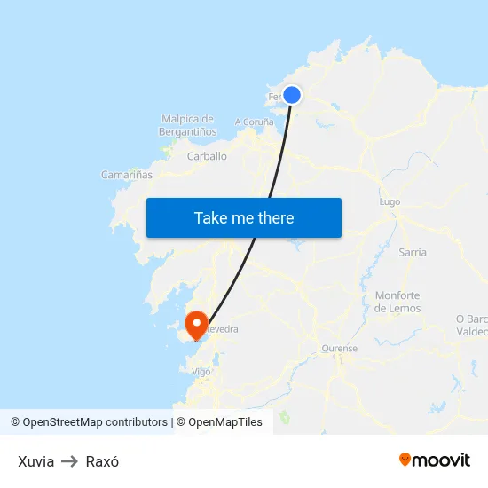Xuvia to Raxó map