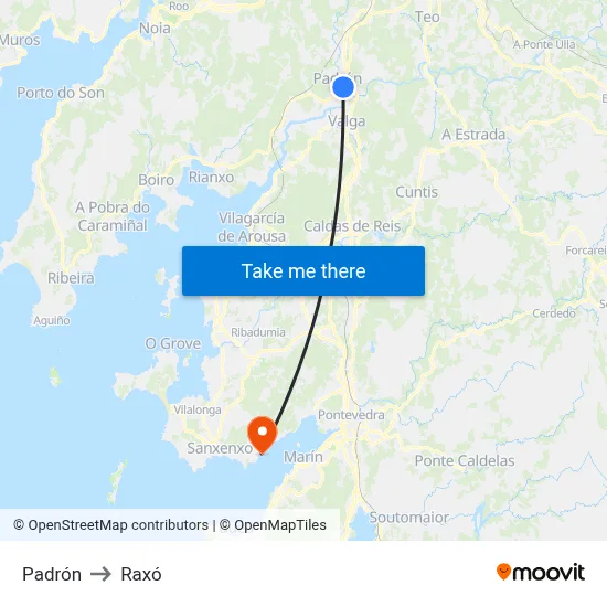 Padrón to Raxó map