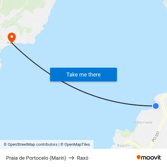 Praia de Portocelo (Marín) to Raxó map