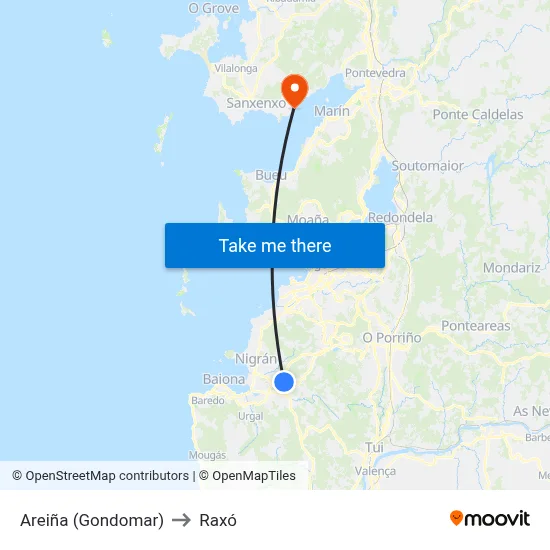 Areiña (Gondomar) to Raxó map