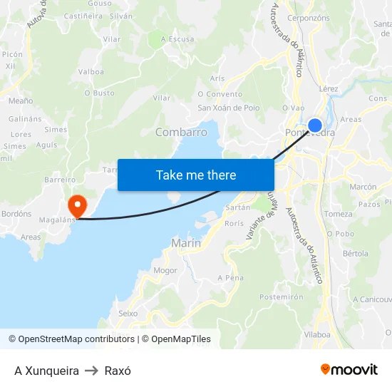 A Xunqueira to Raxó map