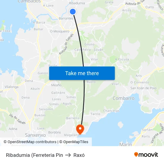 Ribadumia (Ferreteria Pin to Raxó map
