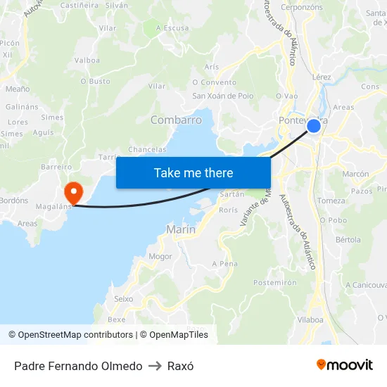 Padre Fernando Olmedo to Raxó map