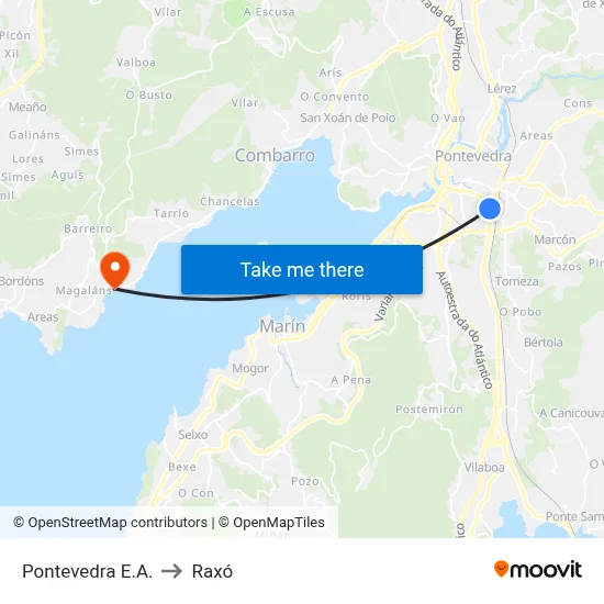 Pontevedra E.A. to Raxó map
