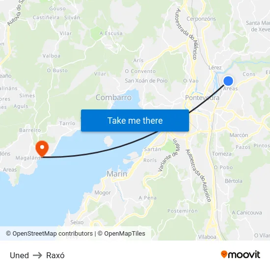 Uned to Raxó map