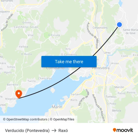 Verducido (Pontevedra) to Raxó map