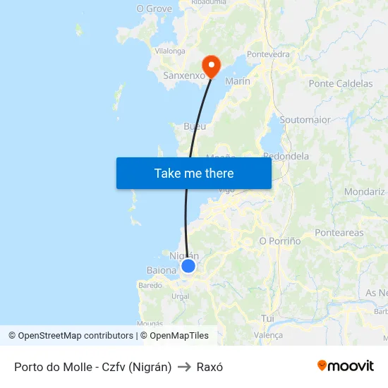 Porto do Molle - Czfv (Nigrán) to Raxó map