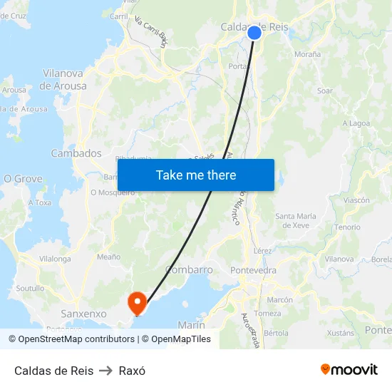 Caldas de Reis to Raxó map